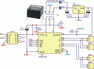 Rys. 4. Schemat elektryczny interfejsu RS485 z separacją galwaniczną