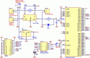 Rys. 2. Schemat elektryczny prostego amperomierza cyfrowego z układem pomiarowym ZXCT1086 i mikrokontrolerem STM32