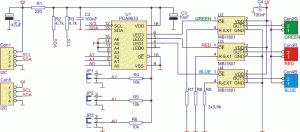 Rys. 6. Schemat elektryczny przykładowego sterownika LED-RGB z układami PCA9633 i MBI1801