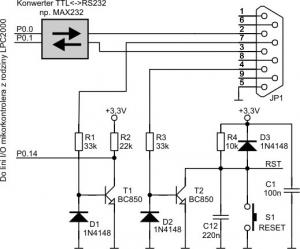 Rys. 3. Schemat elektryczny interfejsu do programowania mikrokontrolerów LPC2000 z automatycznym uruchamianiem bootloadera