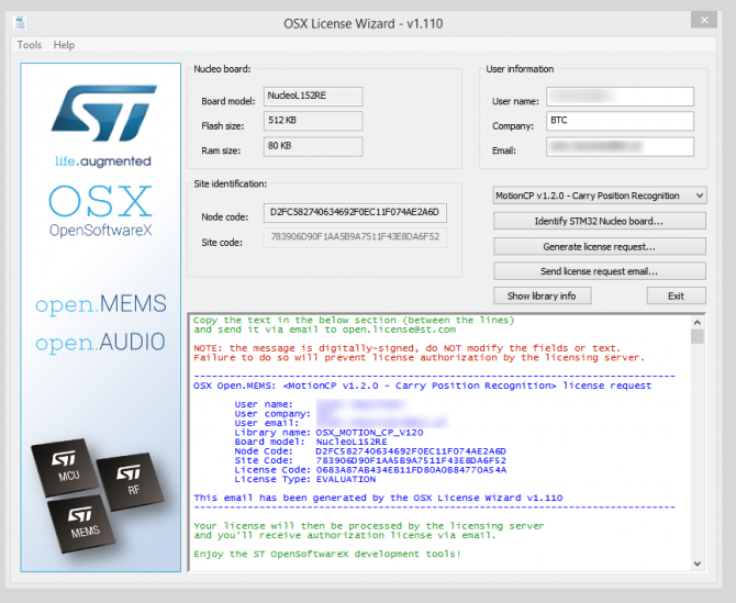 Rys. 7. Okno programu OSX License Wizard z przykładową licencją