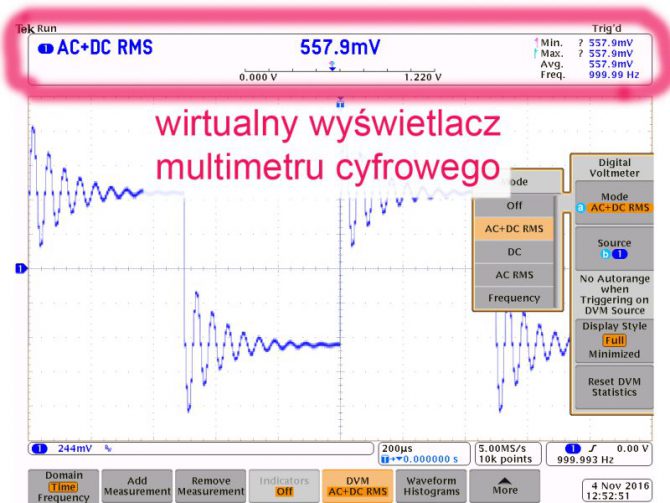 Rys. 11. Wirtualny multimetr oscyloskopu MDO4104C