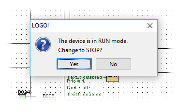 Rys. 5. Jeżeli LOGO! był w trybie RUN, program LOGO! Soft Comfort zaproponuje automatyczne przełączenie go w tryb STOP
