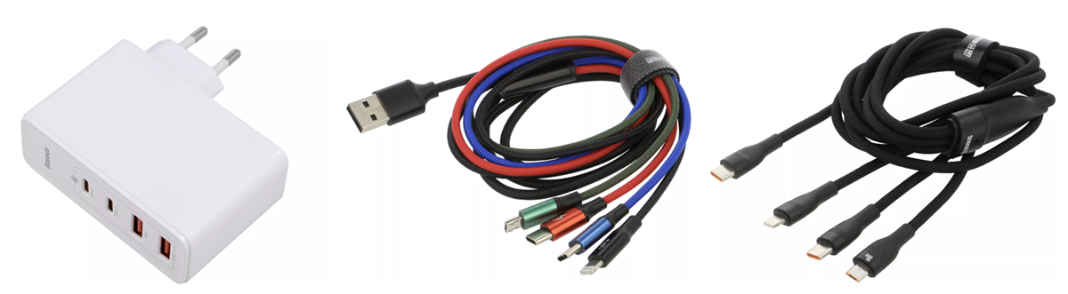 Ładowarka USB 100W; Uniwersalny przewód USB (kolor); Uniwersalny przewód USB (czarny)