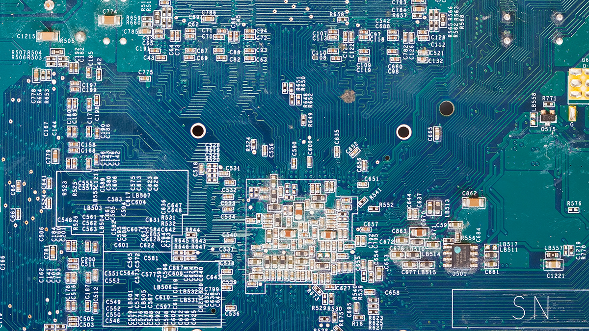 view of computer printed circuit as background