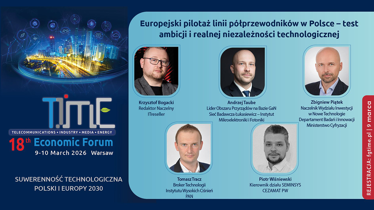 https://rejestracja.fgtime.pl/ W poniedziałek, 9 marca, w godz. 13.00-13.30, odbędzie się panel dyskusyjny pt. Europejski pilotaż linii półprzewodników w Polsce – test ambicji i realnej niezależności technologicznej. Moderator: Krzysztof Bogacki – Redaktor naczelny, ITReseller. Zaproszeni goście to Zbigniew Piątek, Andrzej Taube, Tomasz Tracz i Piotr Wiśniewski.