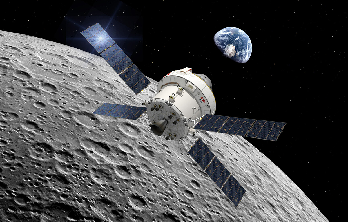 Symulacja powrotu statku Orion na Ziemię wraz z europejskim modułem serwisowym | źródło: ESA