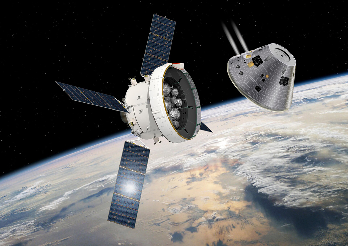 Artemis II: moduł załogowy i moduł serwisowy mają się oddzielić na krótko przed wejściem w atmosferę ziemską | źródło; ESA