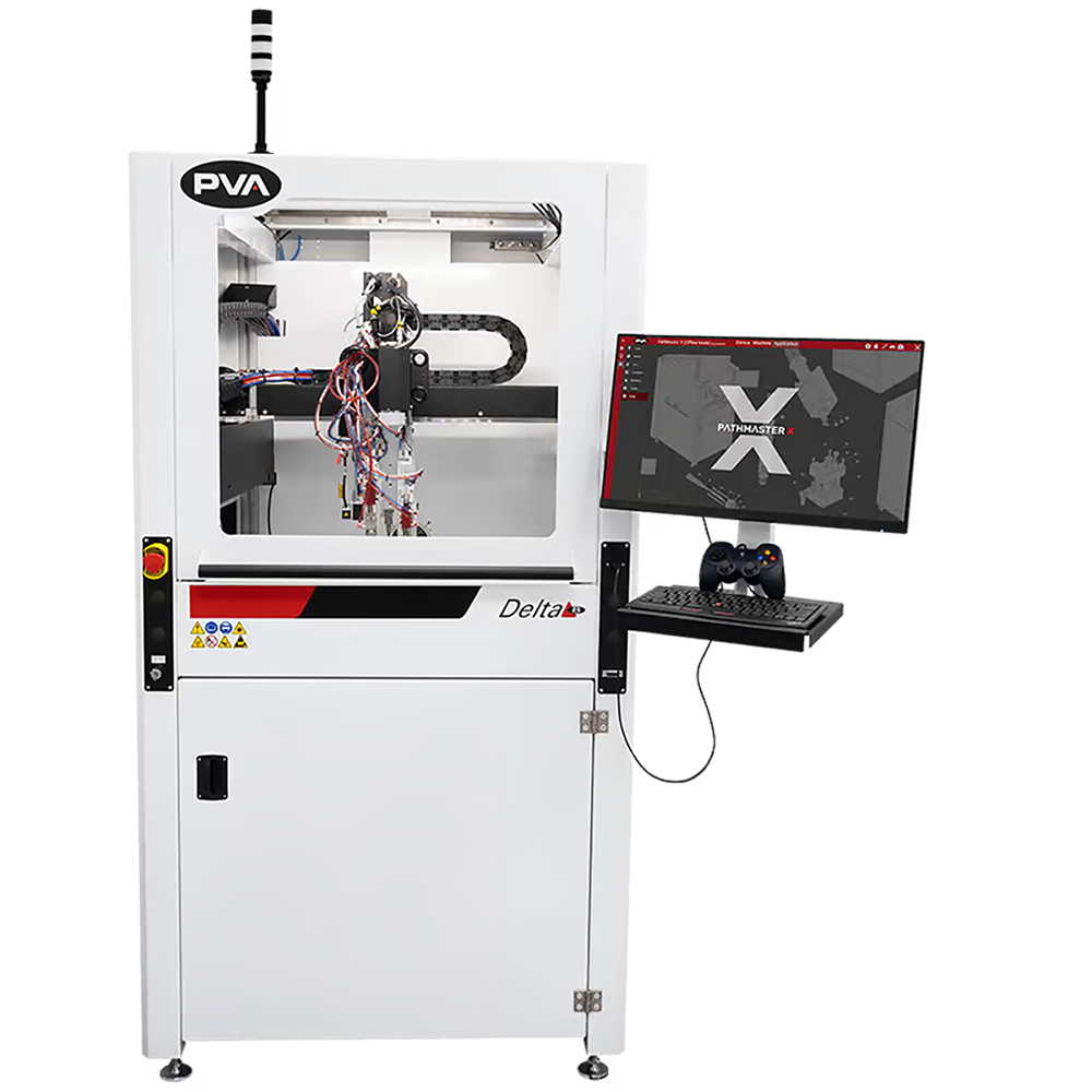 PVA - Delta 8Elastyczny system do nakładania powłok konformalnych i dozowania, który doskonale nadaje się do selektywnego nakładania powłok, zalewania, nakładania pasm oraz dozowania metodą „meter-mix”