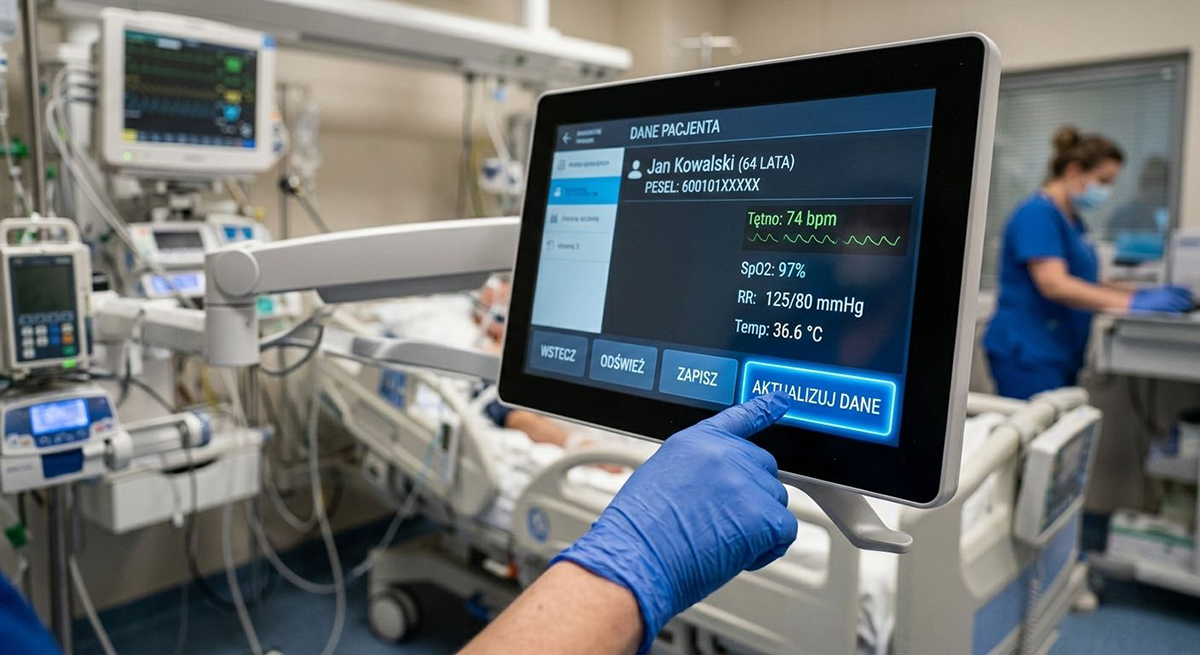 Ekran dotykowy stosowany w branży medycznej " źródło: Unisystem