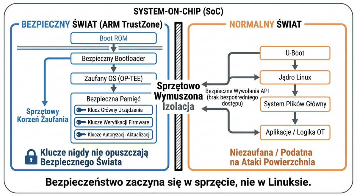 ARM TrustZone jako granica zaufania – Secure World oddzielony od Normal World