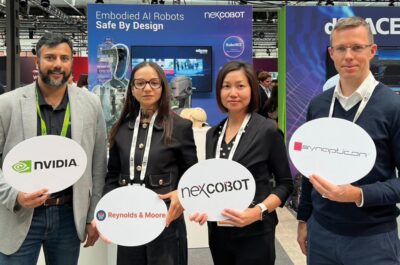 Od lewej: Thejas Gupta Shivashankar, dyrektor ds. rozwoju biznesu i ekosystemu partnerów w firmie NVIDIA, Ferdaousse Ziari, dyrektor ds. inżynierii (Europa) w firmie Reynolds and Moore, Jenny Shern, dyrektor generalna NEXCOM Robotic Solutions (NexCOBOT), dr Florian Weisshardt, dyrektor Synapticon Intelligence