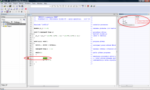 Rys. 15. IAR EW - okno emulatora: projekt Oblicz PI, zatrzymanie pracy MSP430