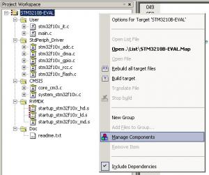 Rys. 2. Struktura plików środowiska uVision dla projektu wykorzystującego przetwornik A/C