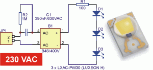 Rys. 3. Schemat elektryczny modułu z diodami Luxeon H z impedancyjnym ogranicznikiem prądu