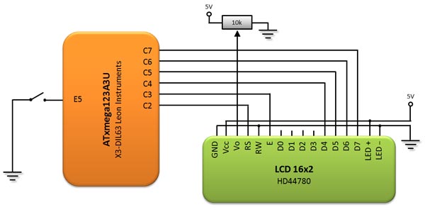 Rys. 3. Schemat układu z wyświetlaczem LCD