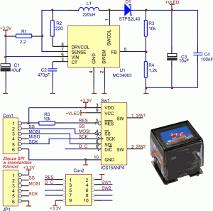 Rys. 3. Schemat elektryczny płytki ewaluacyjnej z przyciskiem ICS15ANP4