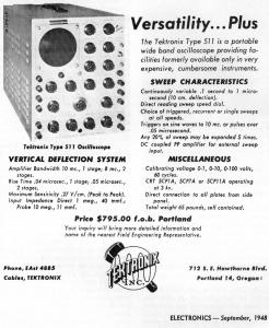 Rys. 1. Ulotka reklamowa pierwszego oscyloskopu Tektronixa – modelu 511 (<EM></noscript>źródło: http://www.tekscope-museum.de/Museum/Timeline/septad511.jpg<br />
    </EM>)”></a></p>
<p style=
