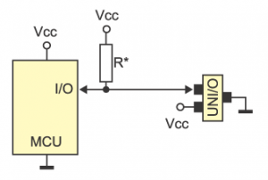 Rys. 1. Schemat dołączenia pamięci EEPROM z interfejsem UNI/O do mikrokontrolera
