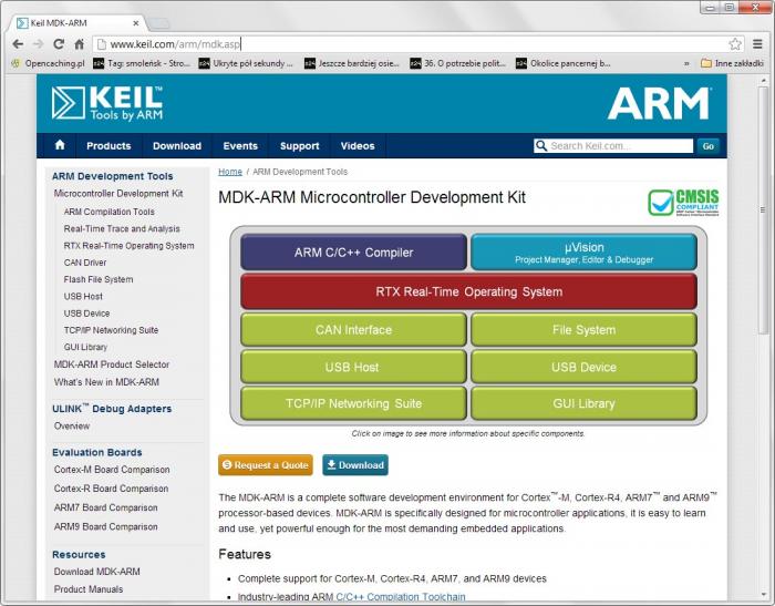 Rys. 7. Strona internetowa, z której można pobrać środowisko uruchomieniowe MDK-lite z IDE mVision4 dla ARM