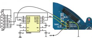 Rys. 1.  Schemat elektryczny interfejsu TTL/RS232 i sposób jego podłączenia do płytki STM32Butterfly