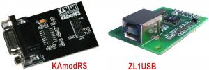 Fot. 5. Opcjonalne moduły interfejsowe umożliwiające wykorzystanie odbiornika GPS w aplikacji z komputerem wyposażonym w USB (ZL1USB) lub RS232 (KAmodRS)