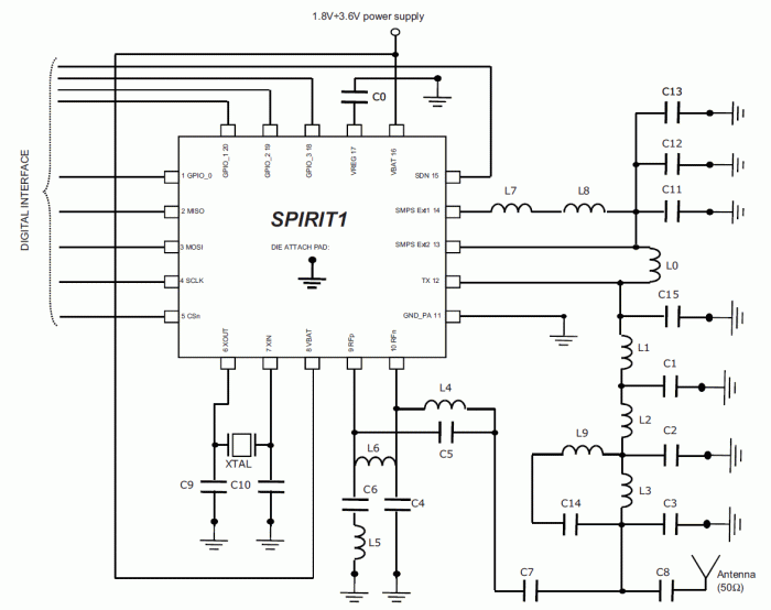 Rys. 2. Schemat elektryczny kompletnego toru nadawczo-odbiorczego na układzie SPIRIT1