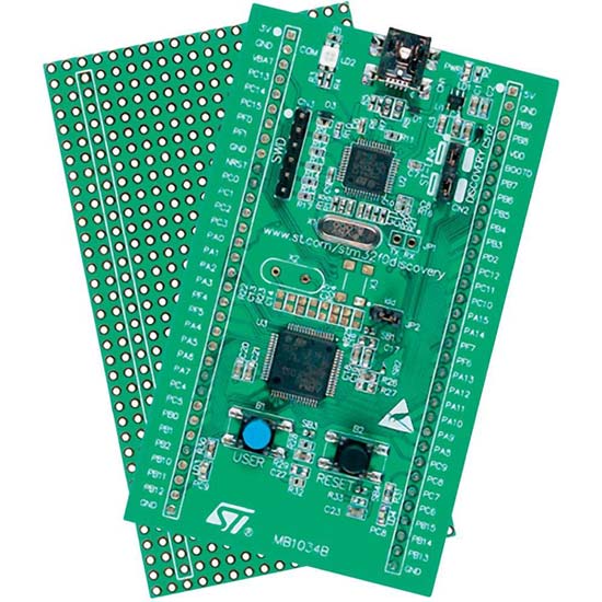 Fot. 5. Wygląd zestawu STM32F0DISCOVERY, który jest dostępny w dwóch wersjach: z mikrokontrolerem STM32F05x lub STM32F03x