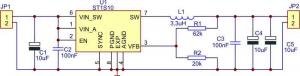 Rys. 1. Schemat elektryczny 
stabilizatora przy napięciu wyjściowym 3,4 V, prądzie obciążenia 2,2 A i napięciu wejściowym 12 V