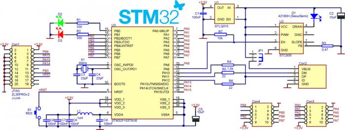 Rys. 2. Schemat elektryczny komputera STM32USBcomp
