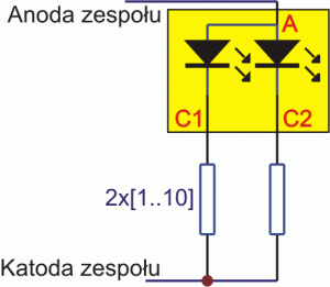 Rys. 9. Zalecany (bezpieczny) schemat łączenia LED w STW0Q2PA