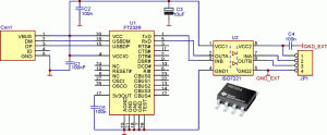 Rys. 3. Schemat elektryczny testowego interfejsu USB z separacją galwaniczną w obwodzie wyjściowym (UART)