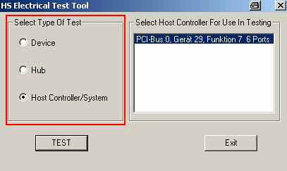 Rys. 28. Okno główne narzędzia testowego. Kontroler hosta – komputer PC został zidentyfikowany w polu po prawej
