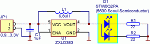Rys. 3. Schemat elektryczny zestawu testowego ze scaloną przetwornicą ZXLD383