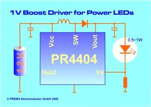 Rys. 1. PR4404 - sterownik diod 
Power LED z przetwornicą podwyższającą  (boost)