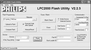 Rys. 3. Okno archiwalnego obecnie programu LPC2000 Flash Utility (obecnie zastąpiony przez FlashMagic Tool)