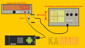 Rys. 4. Schemat elektryczny układu do pomiaru natężenia prądu zasilającego komputer MK80x, Raspberry Pi lub dowolnego innego urządzenia zasilanego przez złącze USB